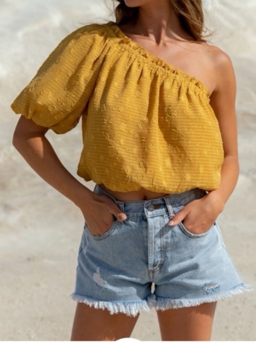 Astr The Label One-Shoulder Mustard Yellow Cropped Top From Anthropologie‎
